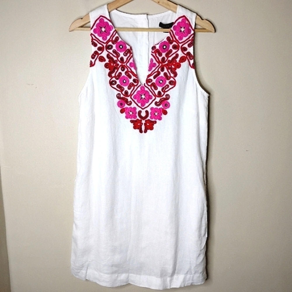 J.Crew 100% Linen Embroidered Dress Pockets Size S NWT - Picture 4 of 11